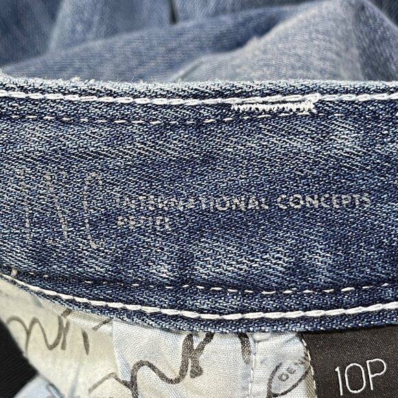 INC Denim Capri Jeans Rhinestone Bling Size 10P Petite Faded Stretch - Picture 8 of 10